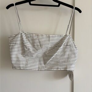 STAUD White and Navy Striped Cropped Cami